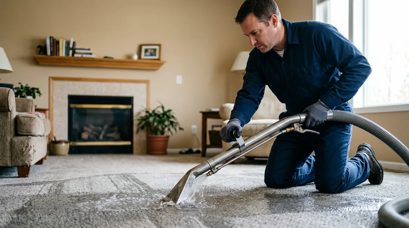 Water damage restoration technician working near Shepardsville, IN